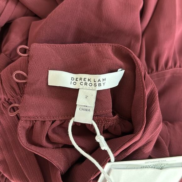 DEREK LAM 10 CROSBY Burgundy Junia Ruched Sleeveless Midi Dress Women’s - Picture 3 of 13